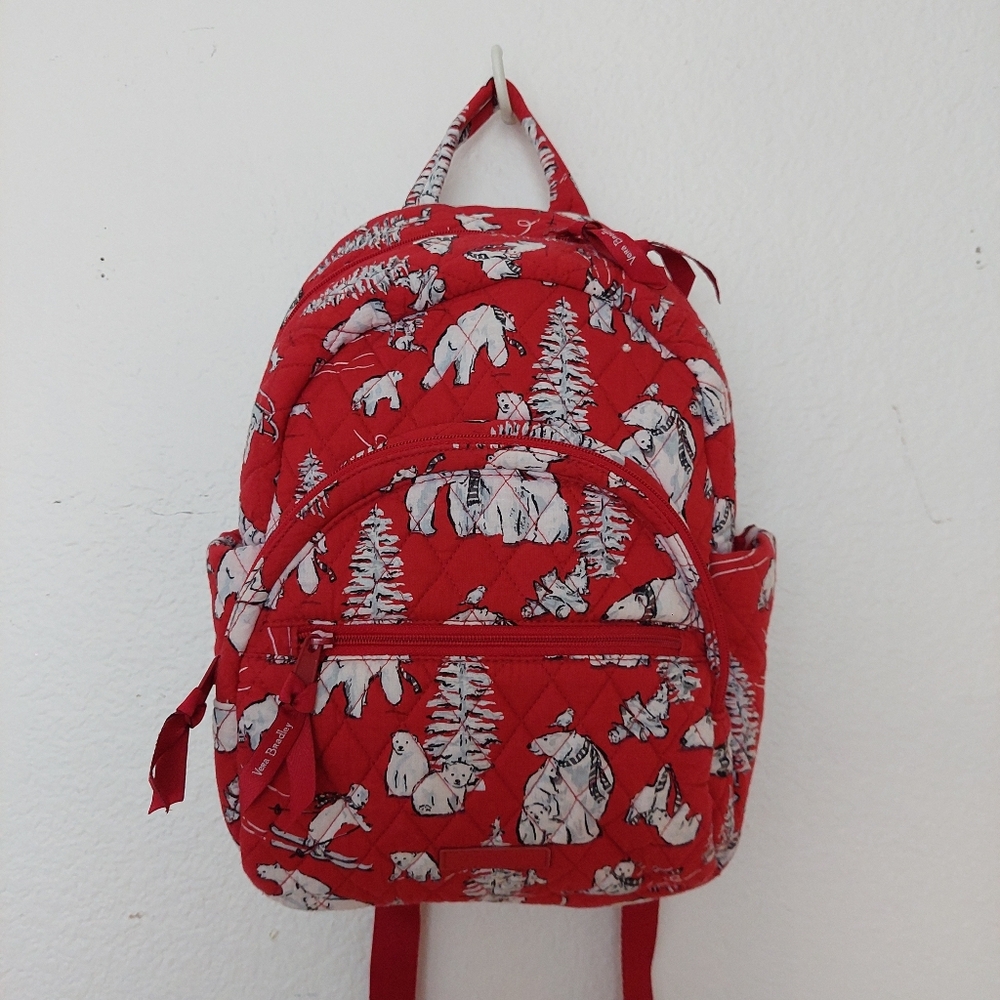 SOLD ra Bradley Beary Merry Polar Bears Iconic Small Backpack in quilted cotton.
